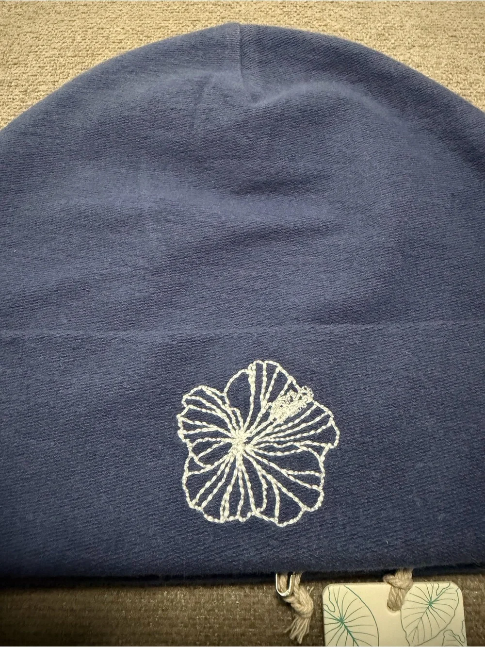 Navy Embroidered Beanie Hat